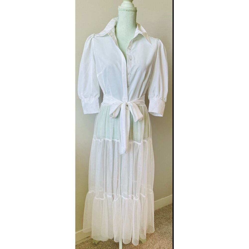 Thread Story White Button Down Blouse with Tulle Ruffle Skirt